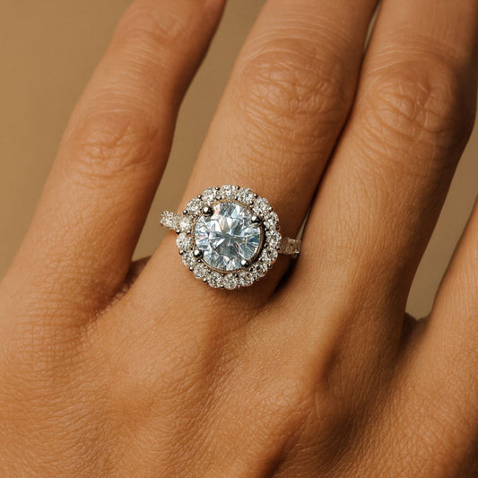 14K 4.50ct Round White Zircon 1.36cttw VS White Diamonds Ring