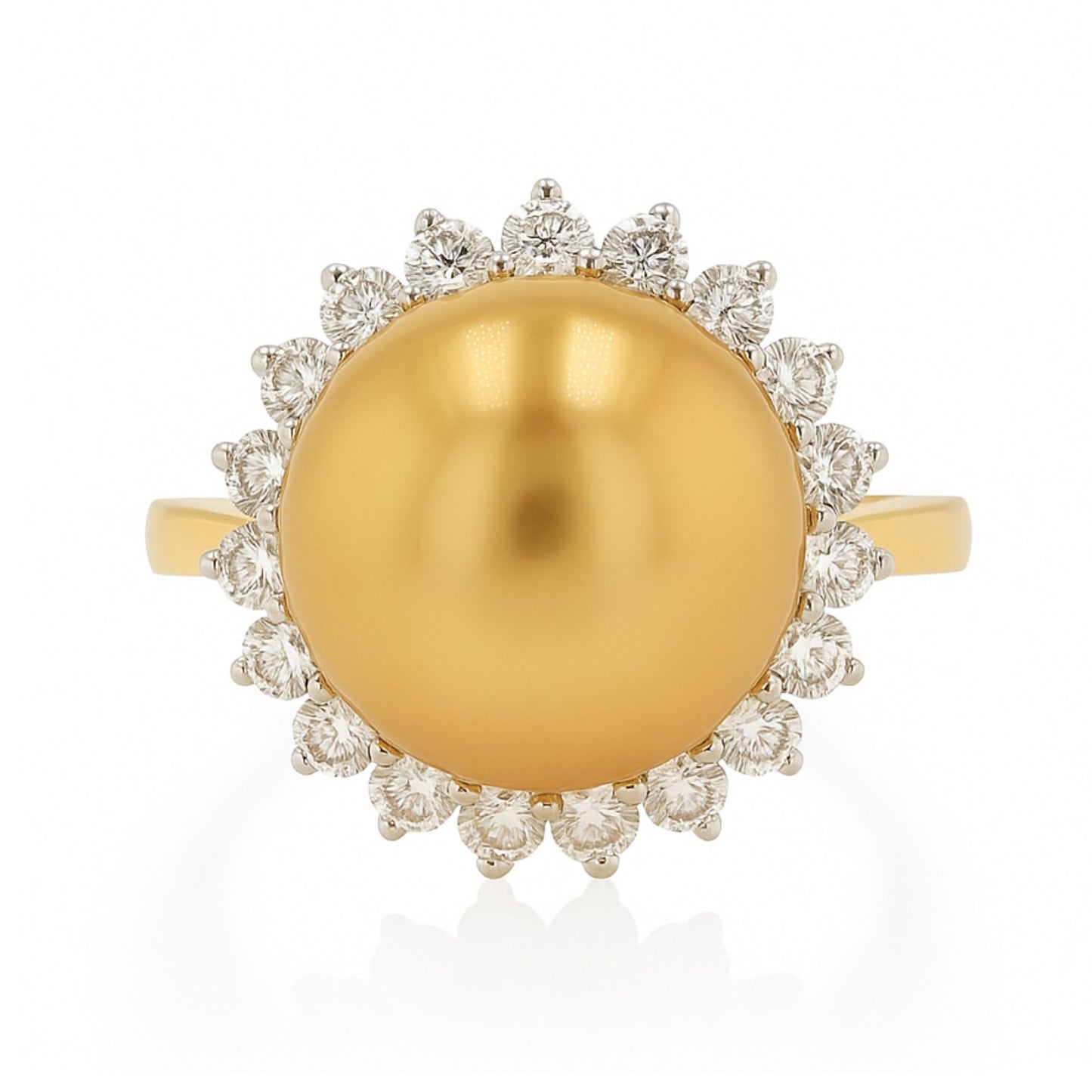 14K 13mm South Sea Golden Pearl 0.92cttw VS White Diamonds Ring