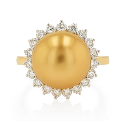 14K 13mm South Sea Golden Pearl 0.92cttw VS White Diamonds Ring