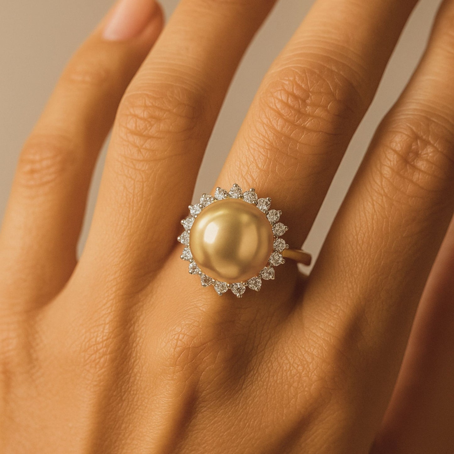 14K 13mm South Sea Golden Pearl 0.92cttw VS White Diamonds Ring