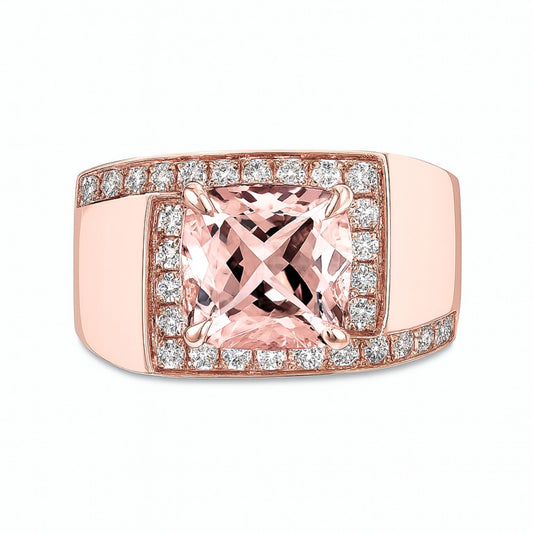 14K 2.06ct Cushion Pink Morganite 0.36cttw VS White Diamonds Ring
