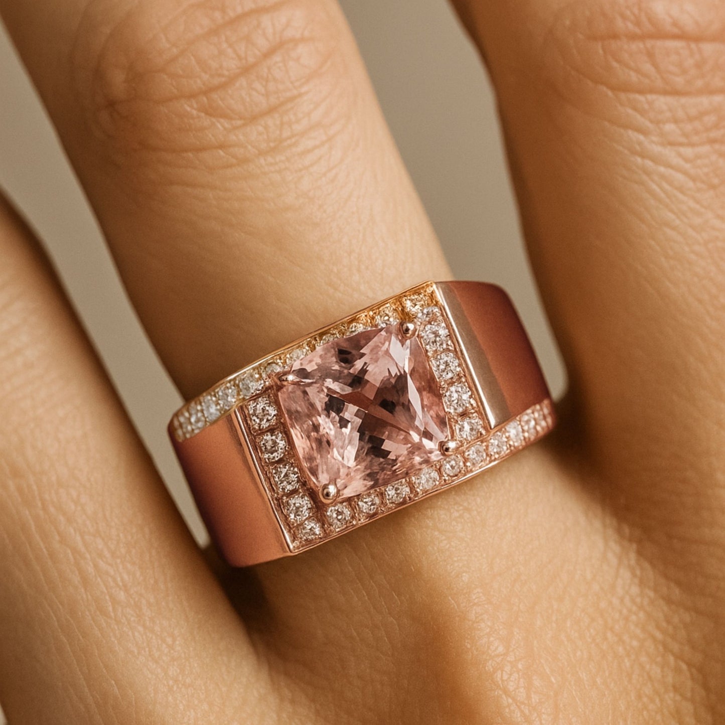 14K 2.06ct Cushion Pink Morganite 0.36cttw VS White Diamonds Ring