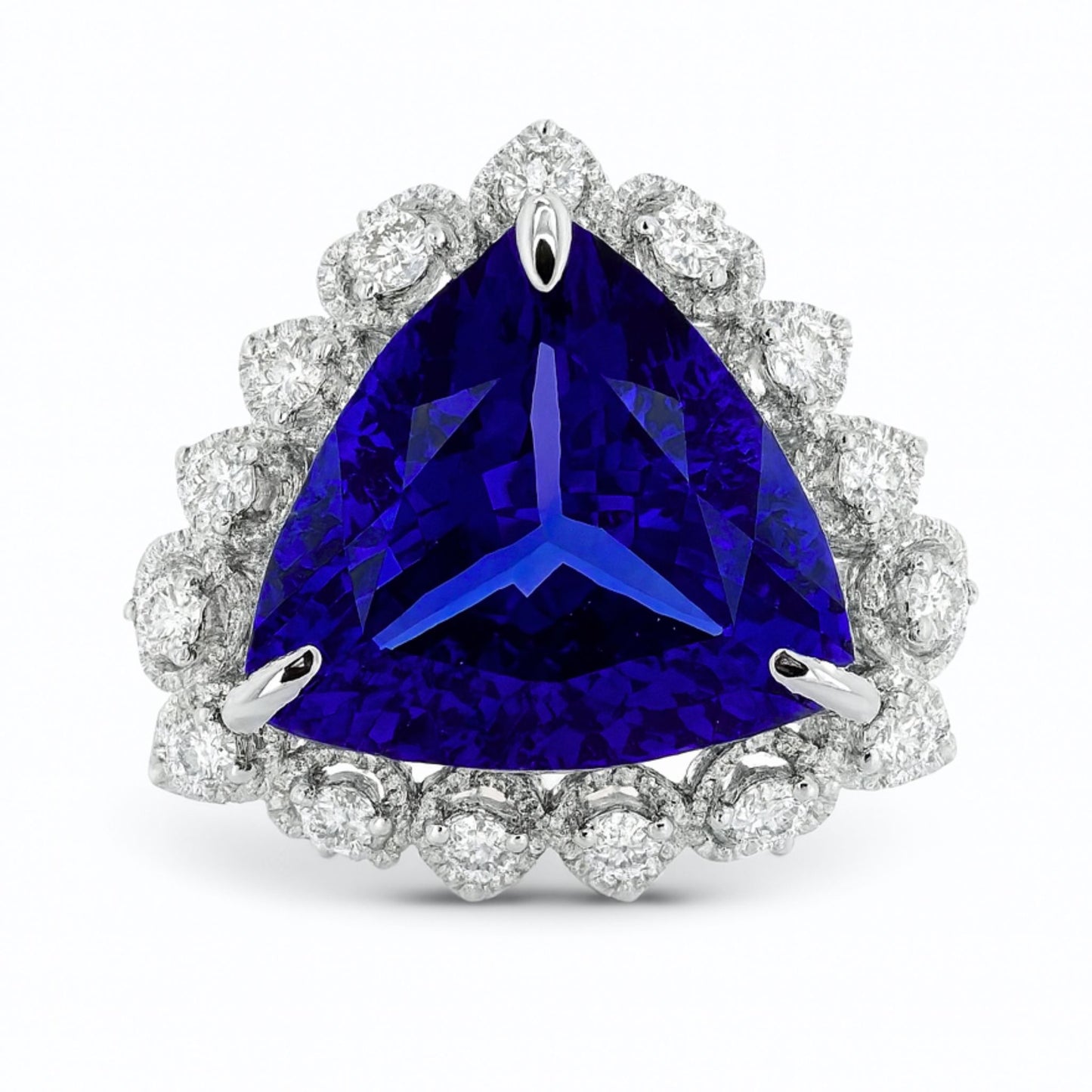 14K 6.97ct Trilliant Blue Wing Tanzanite 0.41cttw VS White Diamonds Ring