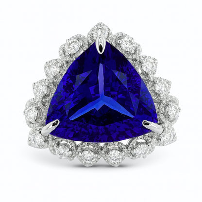 14K 6.97ct Trilliant Blue Wing Tanzanite 0.41cttw VS White Diamonds Ring
