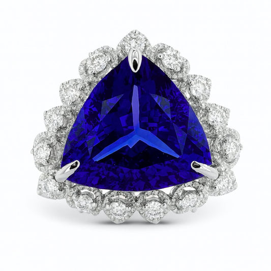 14K 6.97ct Trilliant Blue Wing Tanzanite 0.41cttw VS White Diamonds Ring