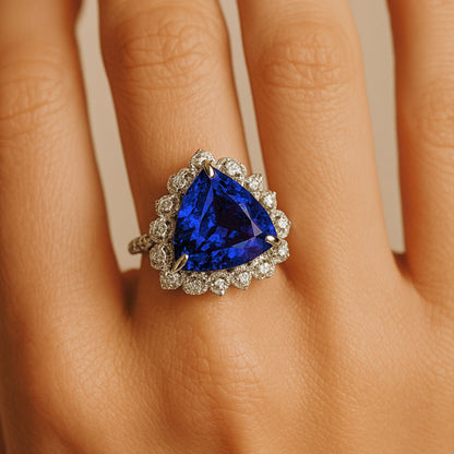 14K 6.97ct Trilliant Blue Wing Tanzanite 0.41cttw VS White Diamonds Ring