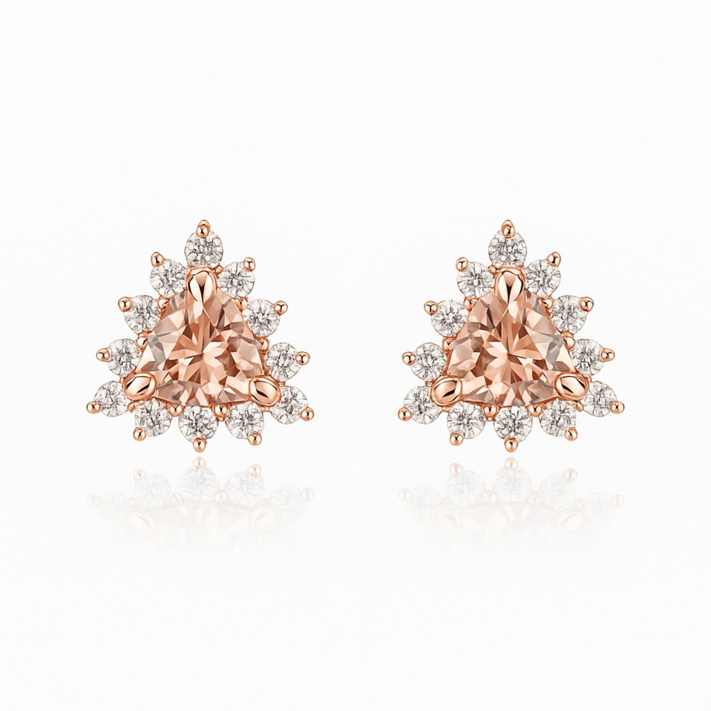 14K 0.76cttw Trilliant Morganite 0.37cttw VS White Diamonds Stud Earrings