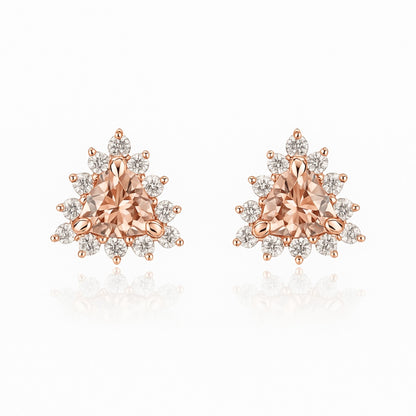 14K 0.76cttw Trilliant Morganite 0.37cttw VS White Diamonds Stud Earrings