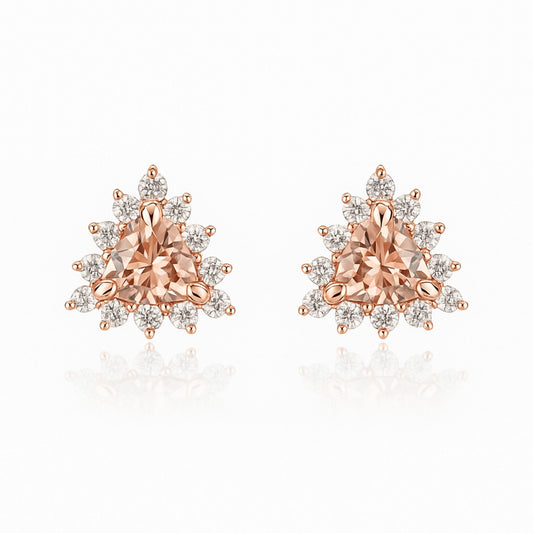 14K 0.76cttw Trilliant Morganite 0.37cttw VS White Diamonds Stud Earrings