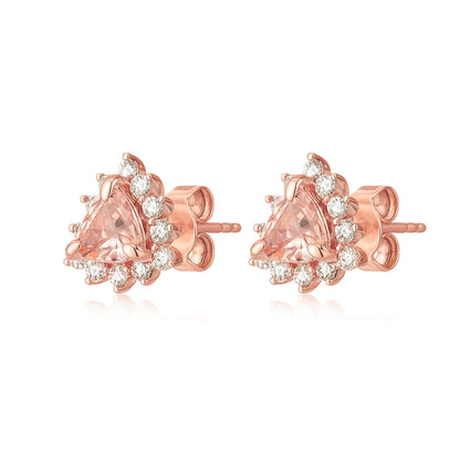 14K 0.76cttw Trilliant Morganite 0.37cttw VS White Diamonds Stud Earrings