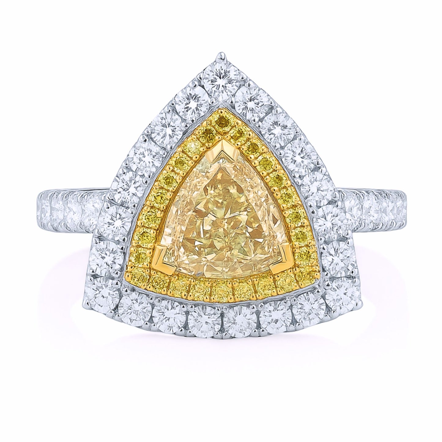 14K 1.59cttw Trilliant VS Yellow Diamond 1.02cttw Yellow & White Diamonds Ring