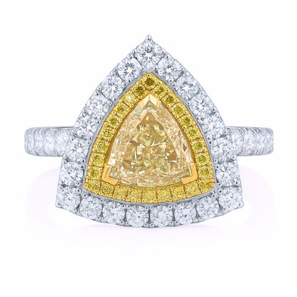 14K 1.59cttw Trilliant VS Yellow Diamond 1.02cttw Yellow & White Diamonds Ring