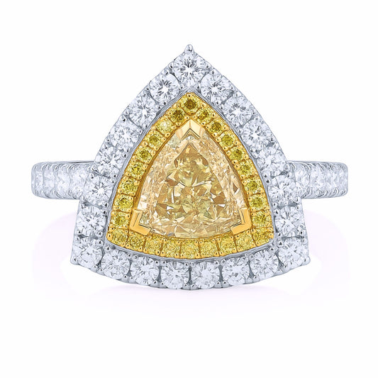 14K 1.59cttw Trilliant VS Yellow Diamond 1.02cttw Yellow & White Diamonds Ring