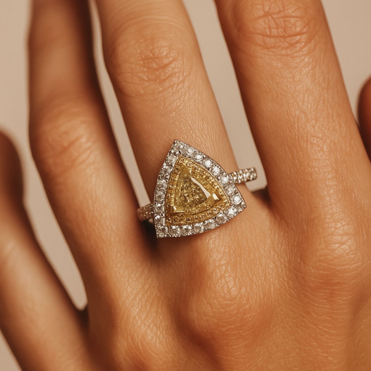 14K 1.59cttw Trilliant VS Yellow Diamond 1.02cttw Yellow & White Diamonds Ring