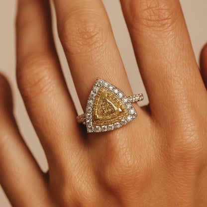 14K 1.59cttw Trilliant VS Yellow Diamond 1.02cttw Yellow & White Diamonds Ring