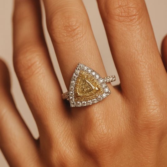 14K 1.59cttw Trilliant VS Yellow Diamond 1.02cttw Yellow & White Diamonds Ring