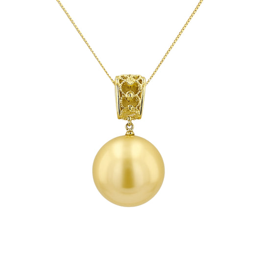 18K 14.3mm South Sea Golden Pearl 0.02cttw White Diamonds Designer Necklace