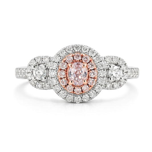 18K 0.22ct Oval Pink Diamond 0.54cttw Pink & White Diamonds Ring