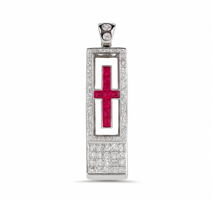 18K 0.25cttw Princess Cut Ruby 1.00cttw White Diamonds Pendant