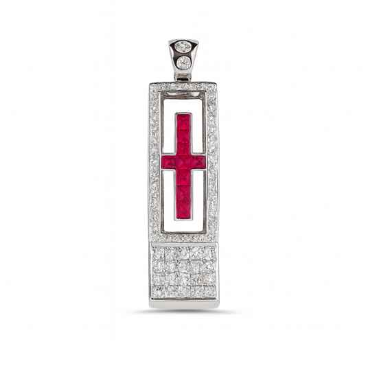 18K 0.25cttw Princess Cut Ruby 1.00cttw White Diamonds Pendant
