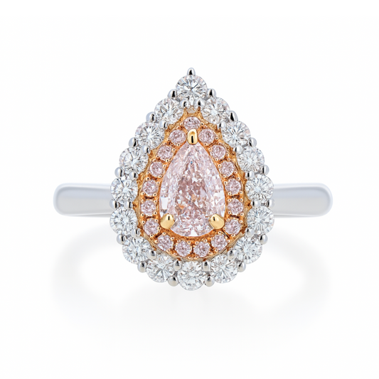 Platinum & 18K 1.02ct Pear Shape VS2 Light Pink Diamond 0.29cttw Pink Diamond 0.74cttw VS White Diamonds Ring GIA #7381066224