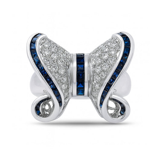 18K 1.50cttw Asscher Cut Blue Sapphire 0.80cttw White Diamonds Ring