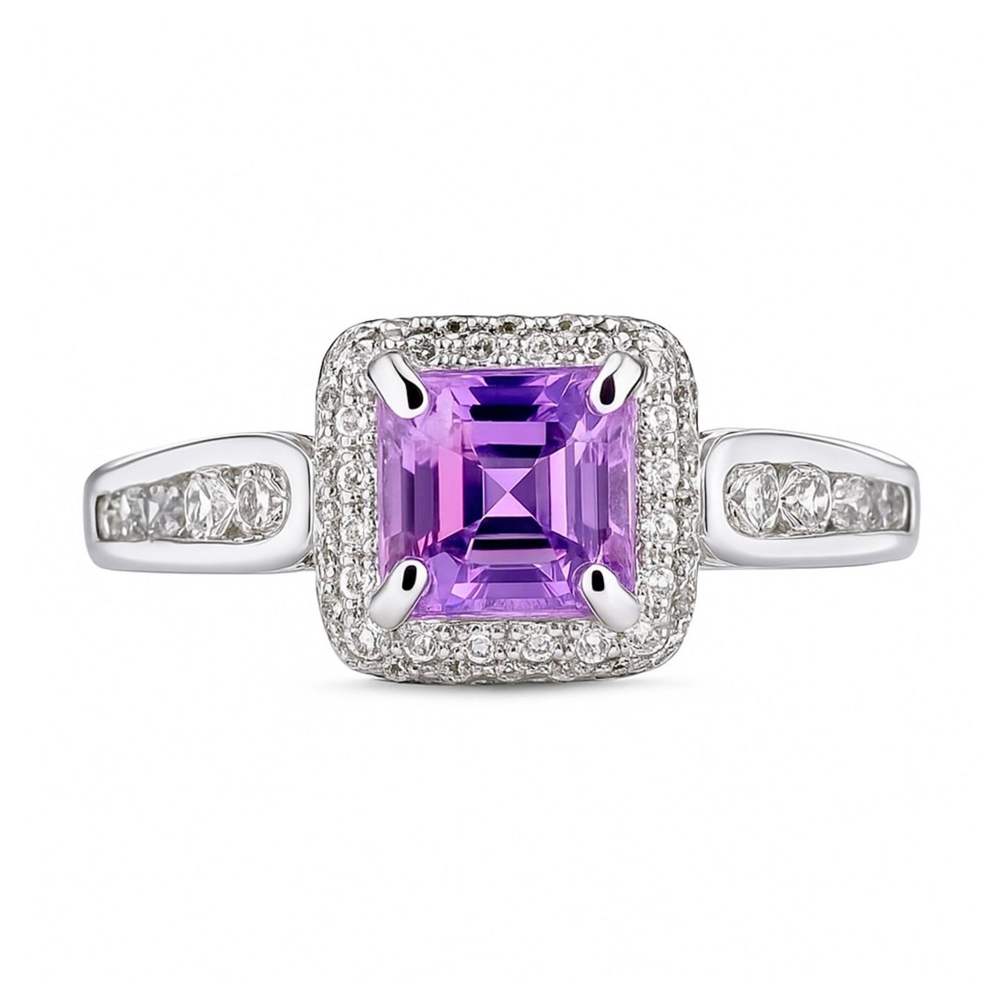 18K 1.56ct Asscher Cut Kunzite 0.69cttw VS White Diamonds Ring