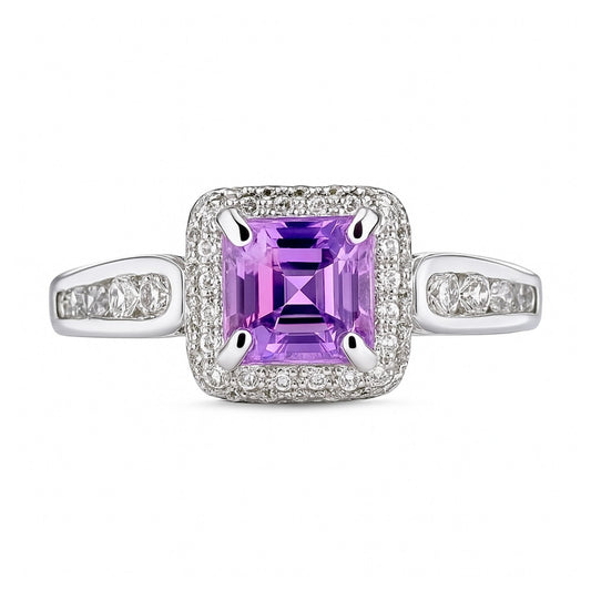 18K 1.56ct Asscher Cut Kunzite 0.69cttw VS White Diamonds Ring