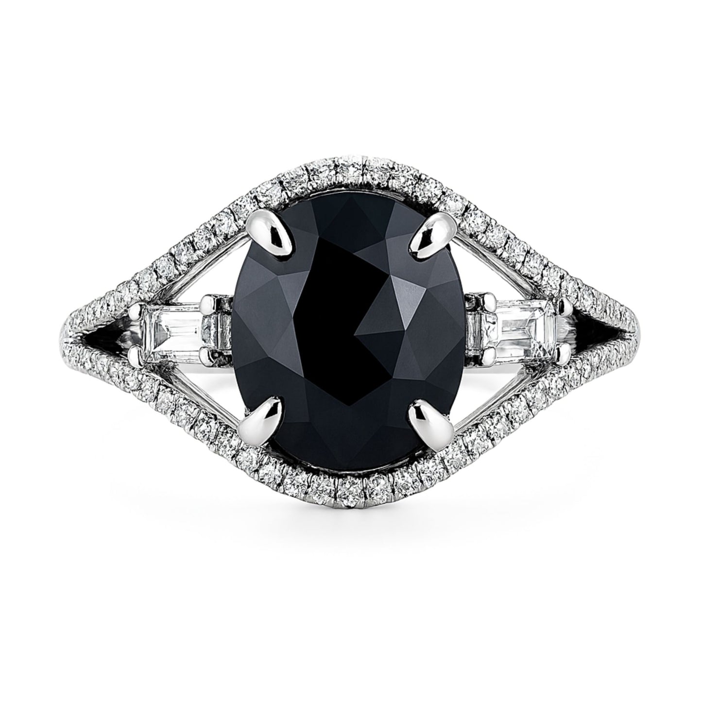 18K 1.85ct Oval Black Diamond 0.45cttw Baguette & Round White Diamonds Ring