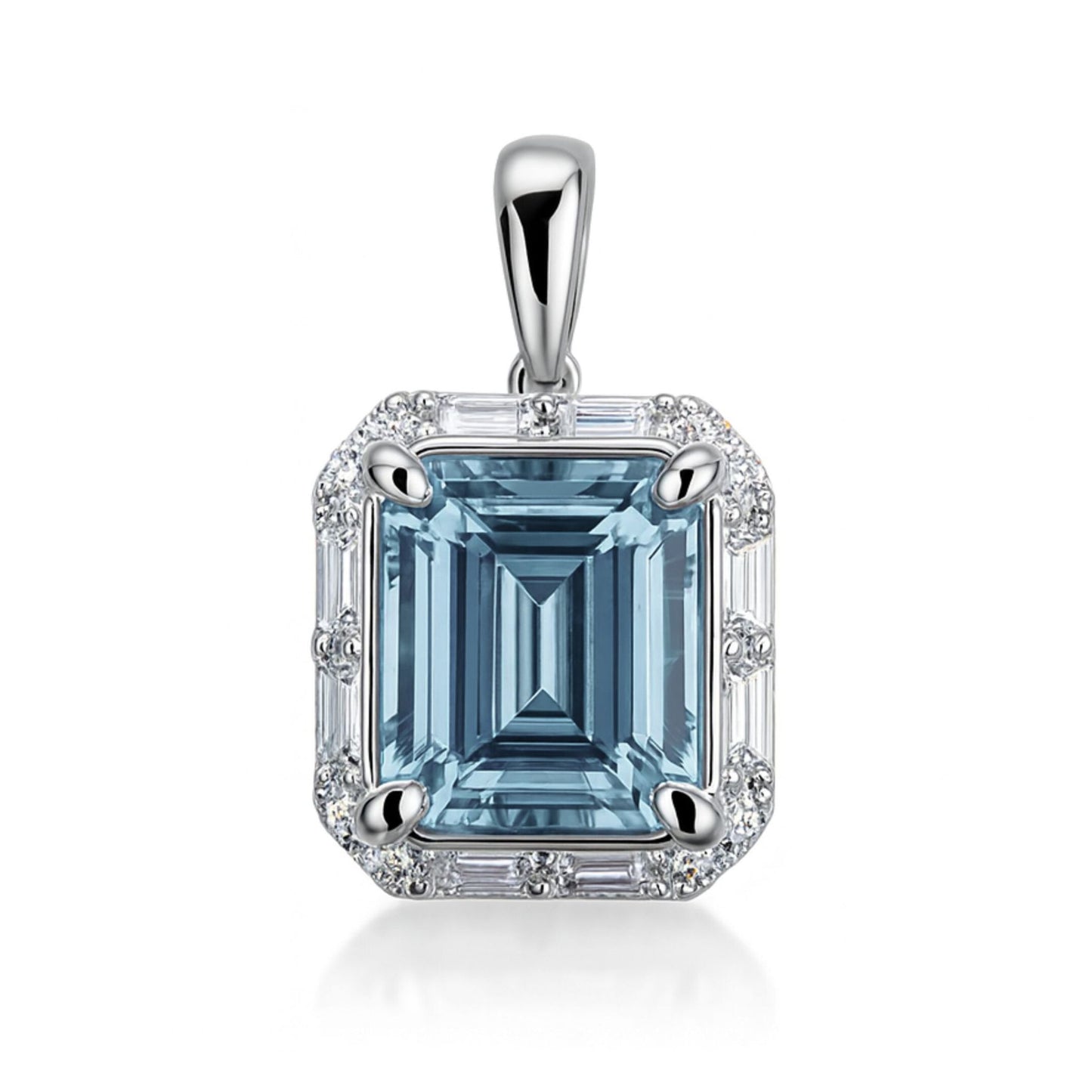 18K 1.97ct Emerald Cut Santa Maria Aquamarine 0.30cttw White Diamonds Pendant