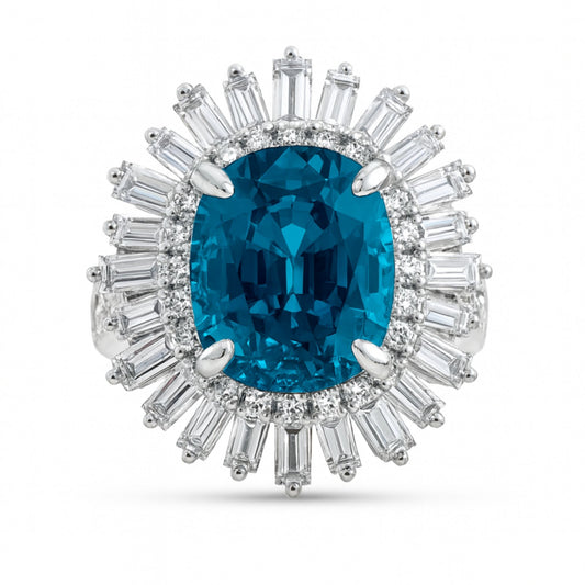 18K 10.01ct Oval Private Collection Blue Zircon 2.28cttw VS White Diamonds Ring