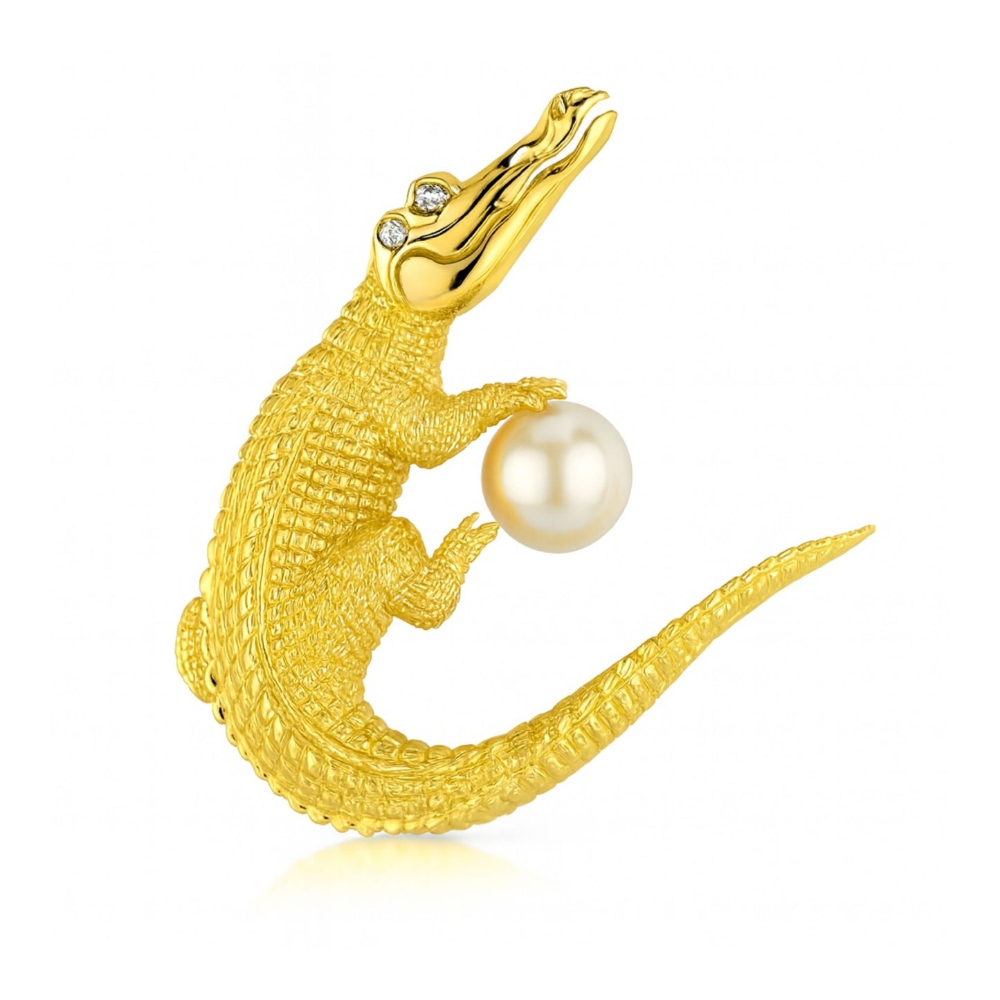 18K 10mm Round South Sea White Pearl 0.02cttw White Diamonds Brooch