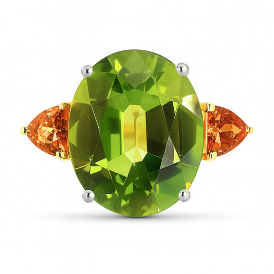 18K 18.02ct Oval Green Paraiba 2.94cttw Trilliant Mandarin Garnet Ring