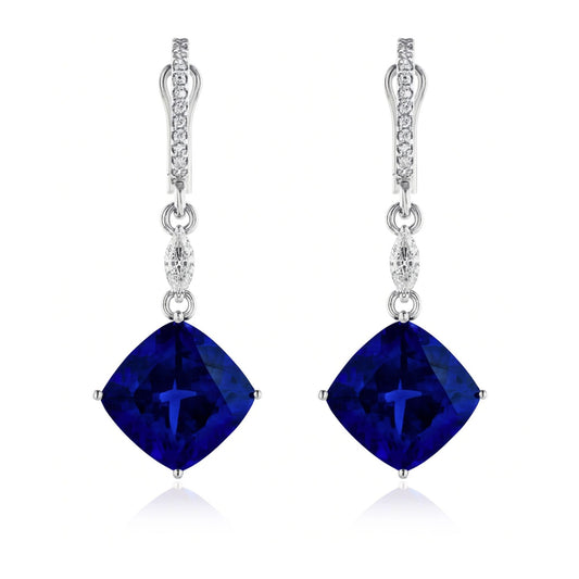 18K 18.52cttw Cushion Blue Wing Tanzanite 0.52cttw Marquise & Round VS White Diamond Drop Earrings