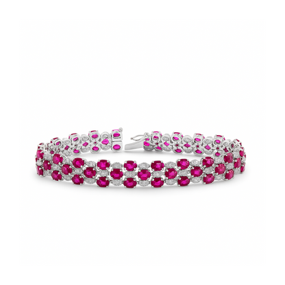 18K 19.05cttw Oval Ruby 1.76cttw White Diamonds Bracelet