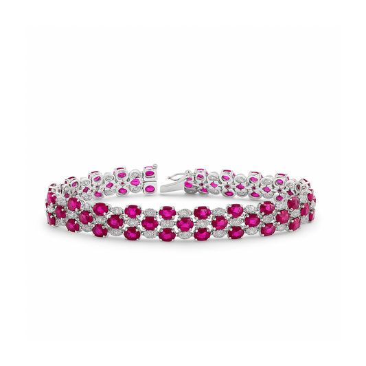 18K 19.05cttw Oval Ruby 1.76cttw White Diamonds Bracelet