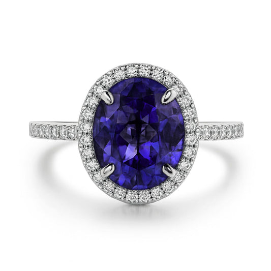 18K 2.10ct Oval Iolite 0.70cttw VS White Diamonds Ring