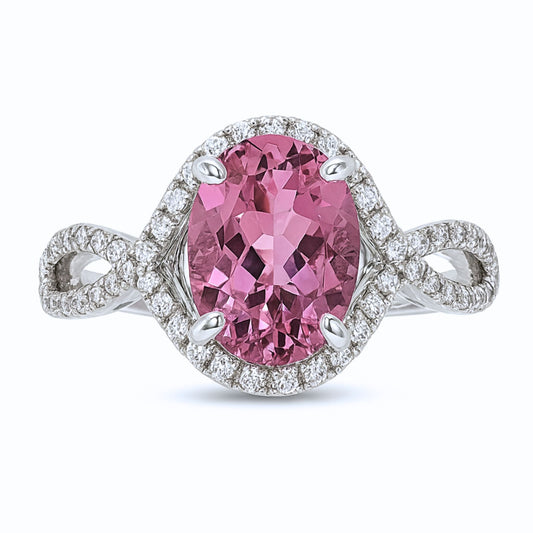 18K 2.43ct Oval Hot Pink Congo Tourmaline 0.35cttw VS White Diamonds Ring