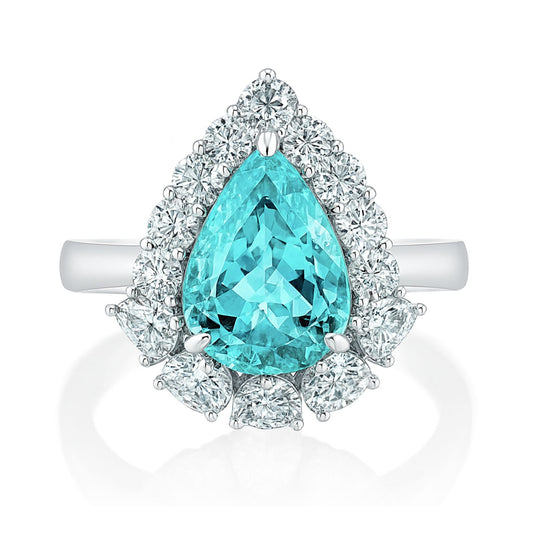 18K 2.52ct Pear Shape Paraiba 1.18cttw VS White Diamonds Ring