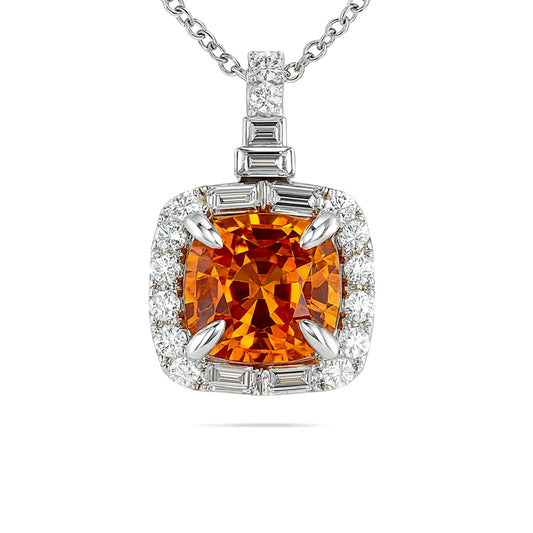 18K 2.64ct Cushion Private Collection Mandarin Garnet 0.61cttw VS White Diamonds Pendant