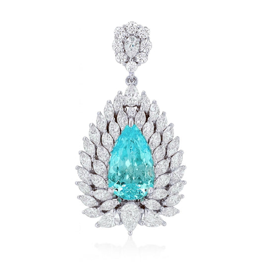 18K 2.69ct Pear Shape Paraiba 2.23cttw VS White Diamonds Pendant