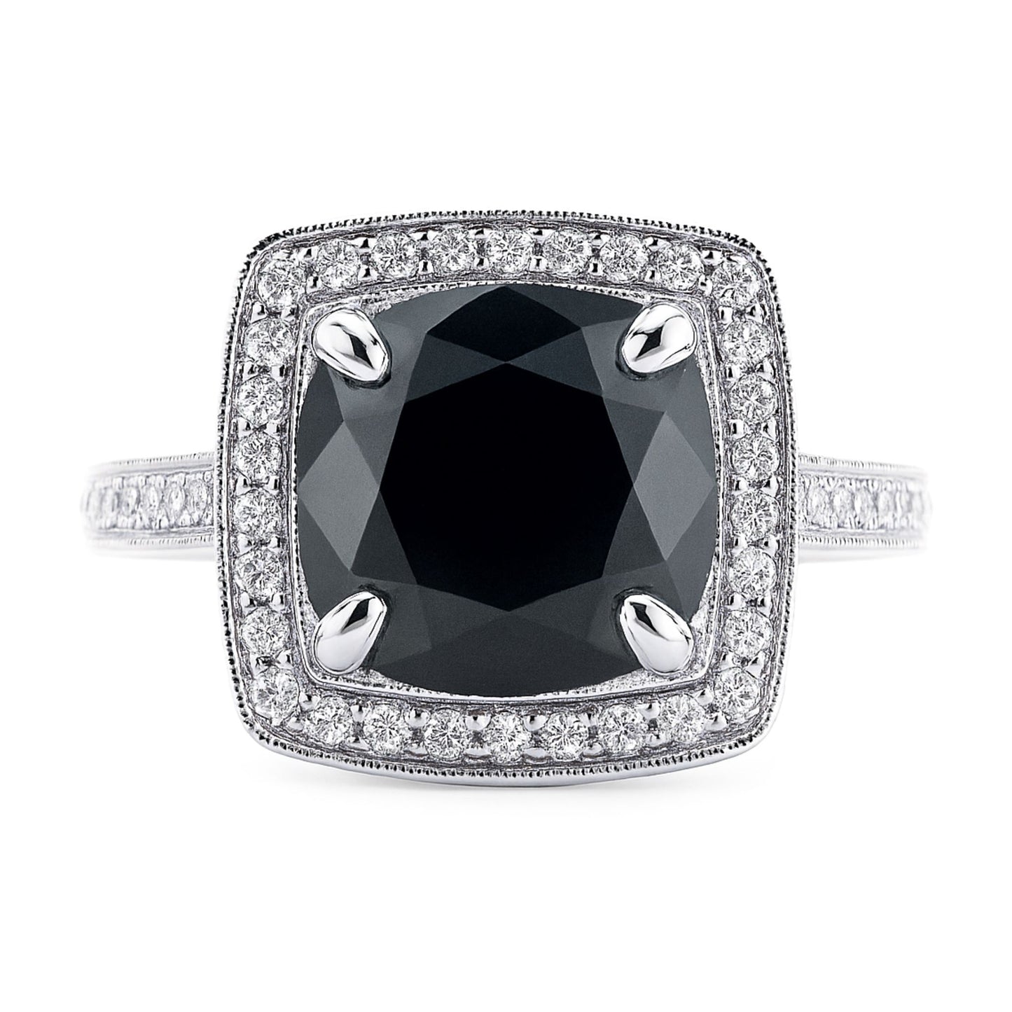 18K 2.92ct Round Black Diamond 0.52cttw White Diamonds Ring