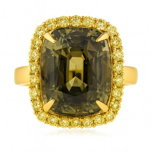 18K 20.35ct Cushion Alexandrite 1.39cttw VS Yellow Diamonds Ring GIA #2377542468
