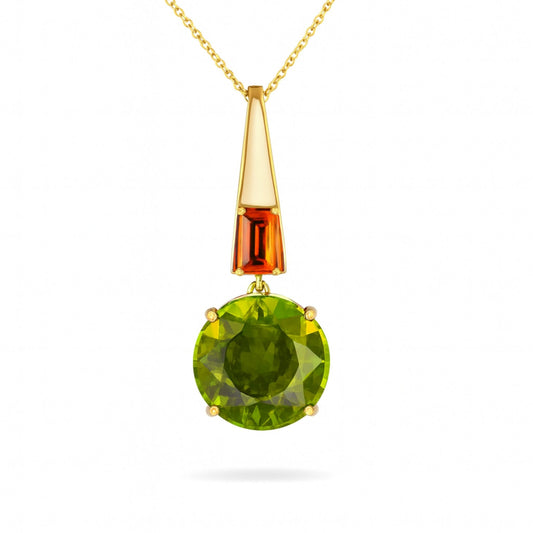 18K 25.45ct Round Green Paraiba 2.04ct Baguette Mandarin Garnet Pendant