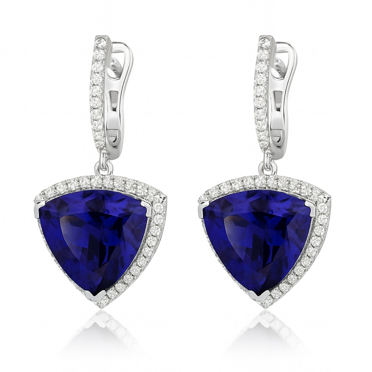 18K 26.10cttw Trilliant Blue Wing Tanzanite 1.00cttw VS White Diamonds Drop Earrings