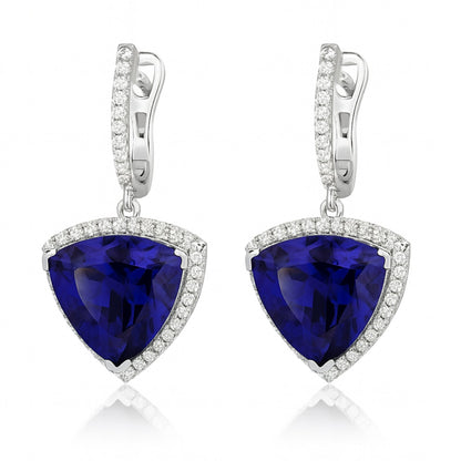 18K 26.10cttw Trilliant Blue Wing Tanzanite 1.00cttw VS White Diamonds Drop Earrings
