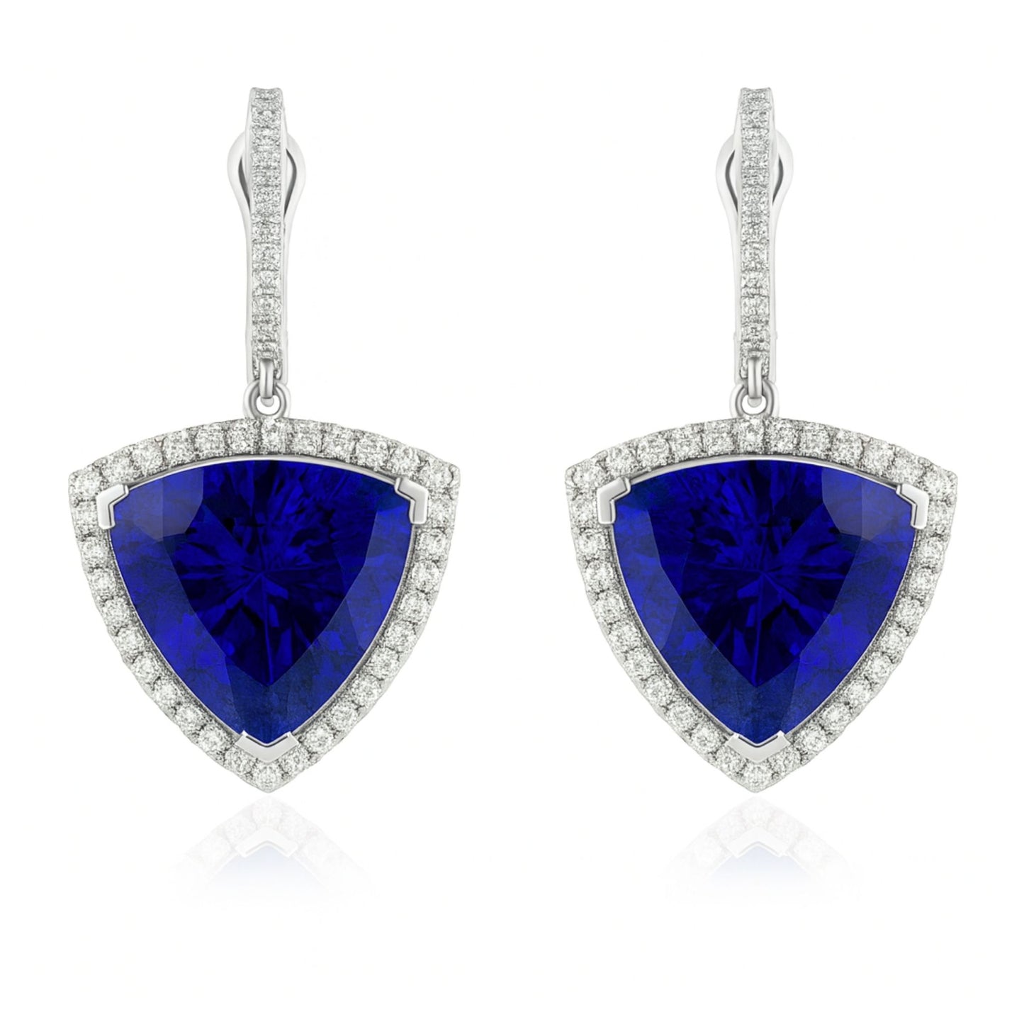 18K 26.10cttw Trilliant Blue Wing Tanzanite 1.00cttw VS White Diamonds Drop Earrings