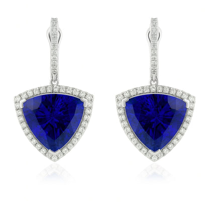 18K 26.10cttw Trilliant Blue Wing Tanzanite 1.00cttw VS White Diamonds Drop Earrings