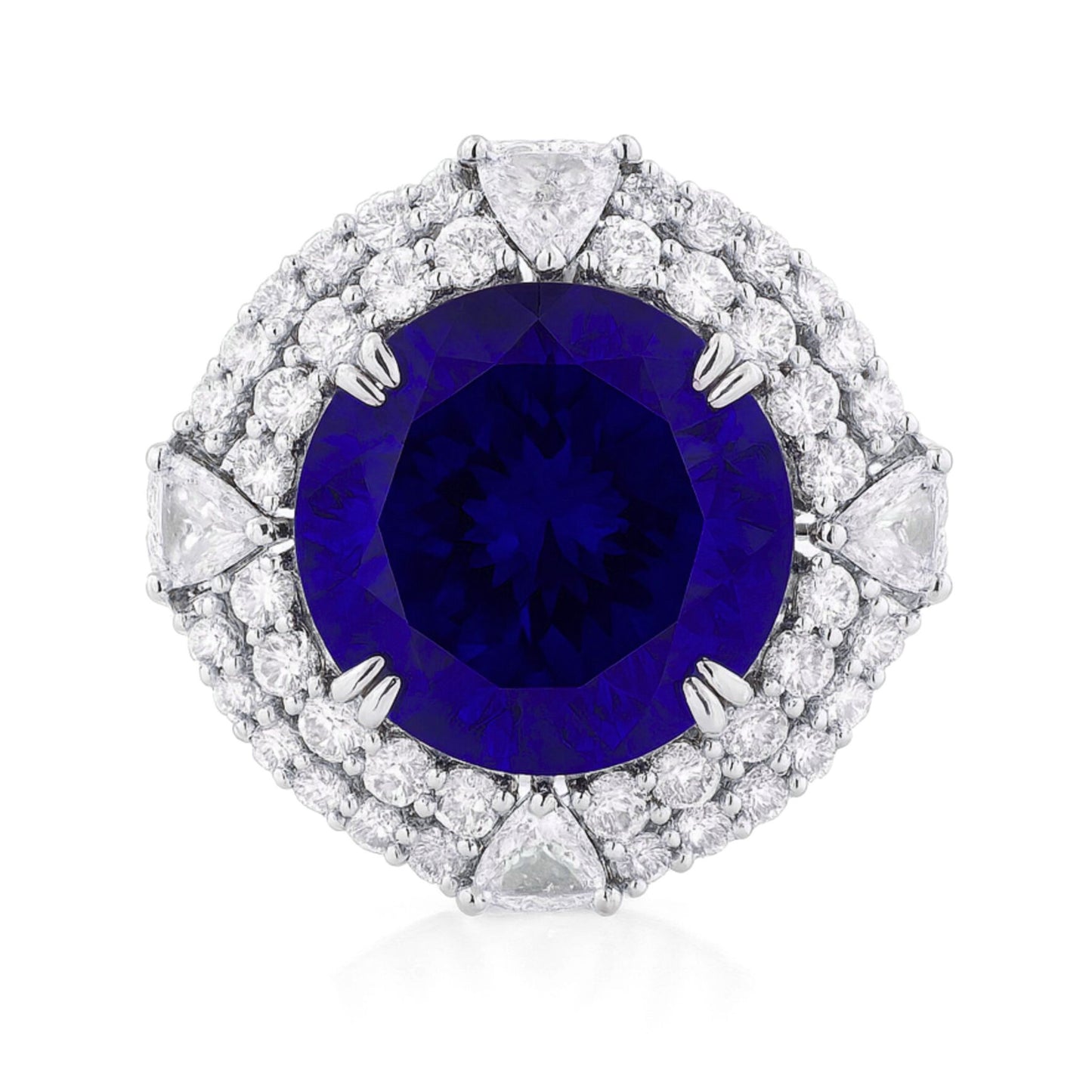 18K 27.90ct Round Blue Wing Tanzanite 3.59cttw VS White Diamonds Pendant
