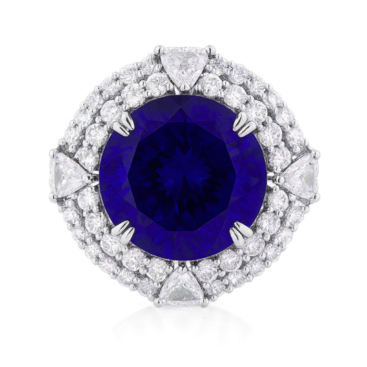 18K 27.90ct Round Blue Wing Tanzanite 3.59cttw VS White Diamonds Pendant